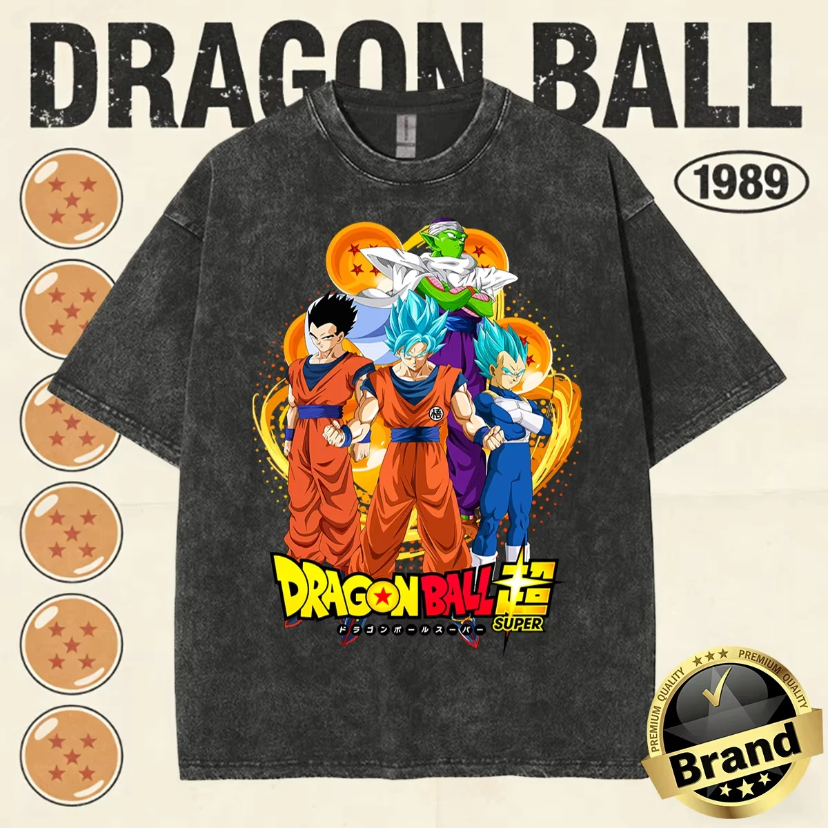 

2026 Summer Dragon Ball Men's Street Style T-Shirt 100% Cotton Vintage Washed High Quality Print Heavyweight Family Matching Tee