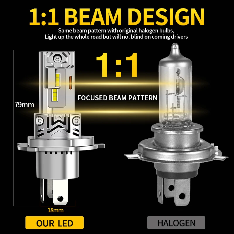 1/2Pcs 12V Motorcycle 60W White 12000lm H4 LED Headlight Bulbs 6000k CANbus For Kawasaki Eliminator 1000 ZL1000A  year to 1987