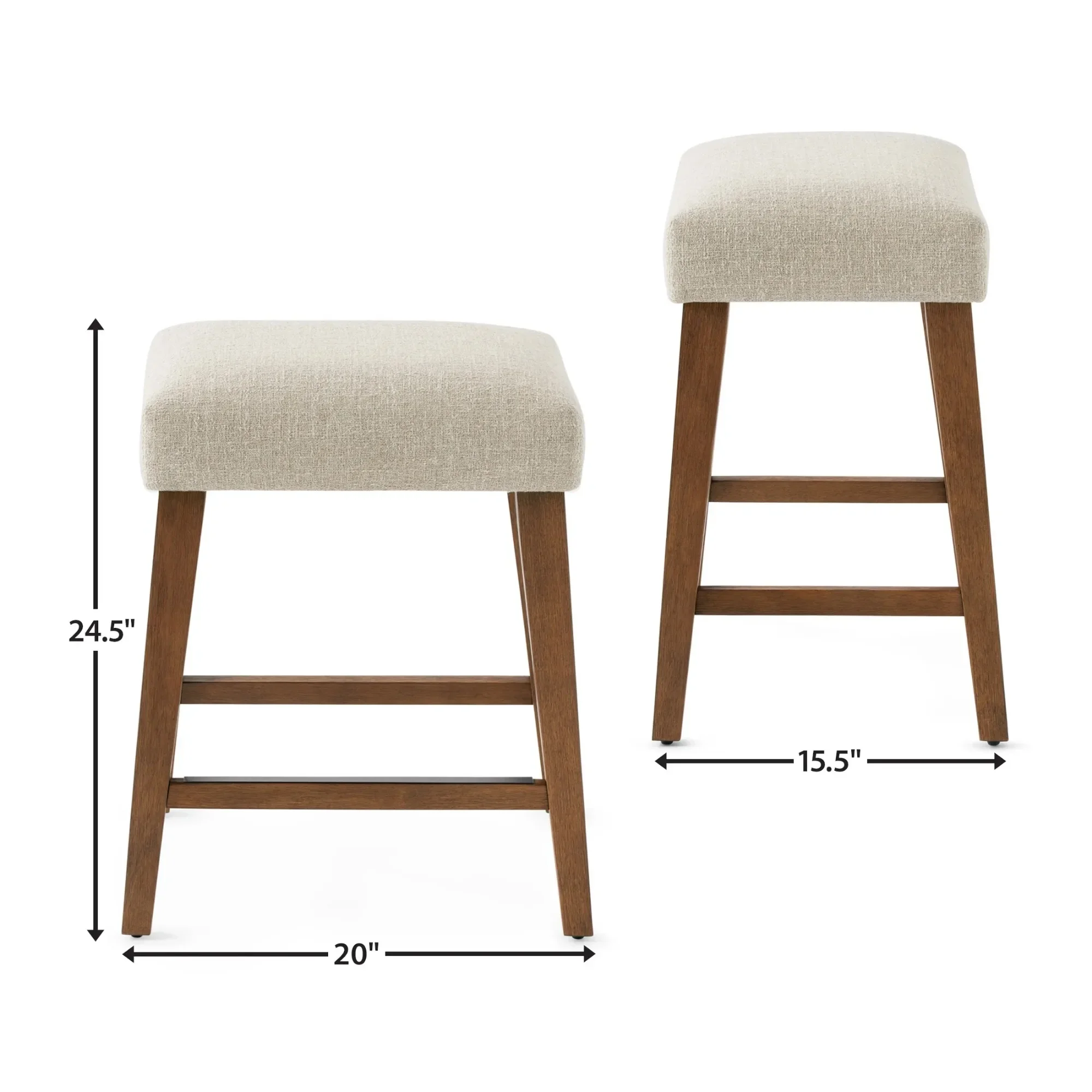 مقعد بار منجد بدون ظهر مصنوع بإطار خشبي بني قوي وأجهزة معدنية متينة #6