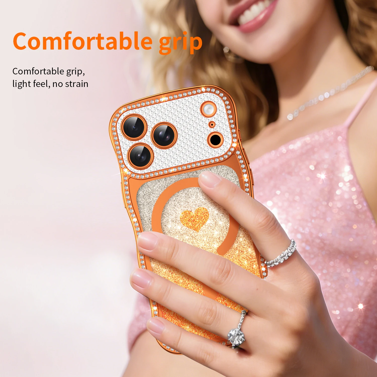 Electroplating TPU Cover For iPhone 17 Pro Max Air 14 15 16 Plus Pro Max Case Clear Heart Glitter Wavy Magnetic Shockproof Shell view 5