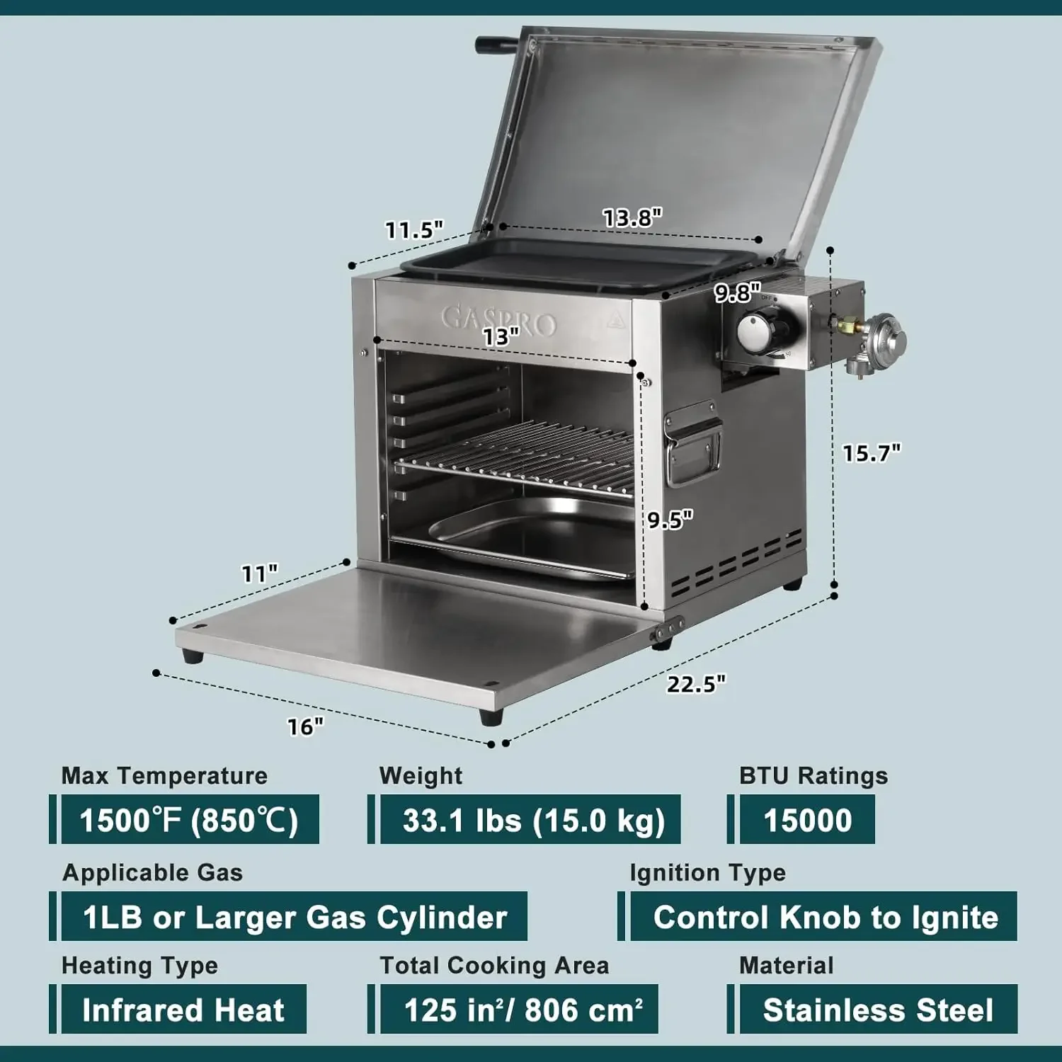 Multi-Taskingโพรเพนอินฟราเรดย่างสเต็ก,XL Steakhouse & เตาย่างเหล็กหล่อ 2-in-1 Outdoor Cooking Master,125 in2 ขนาดใหญ่พิเศษ