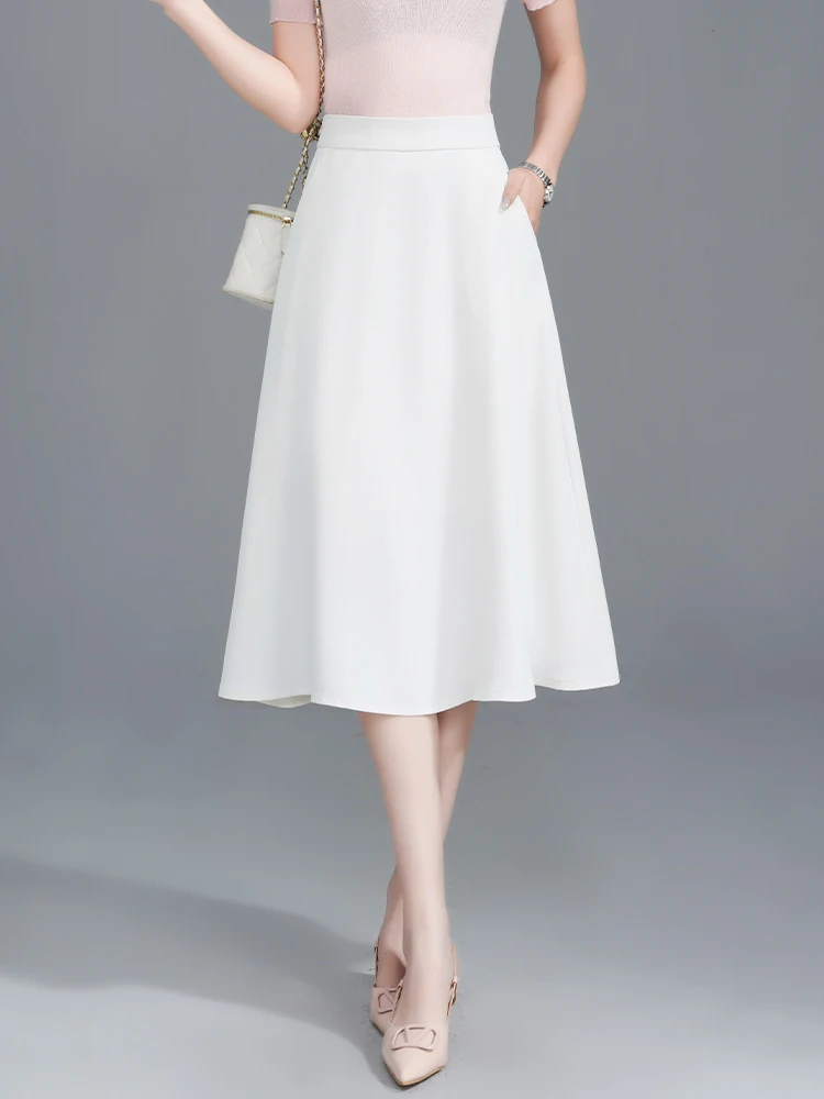 

White A-Line Skirt Women's Summer Thin New Small Size High Waist Wide Leg Pants Korean Style Commute Polyester Fiber