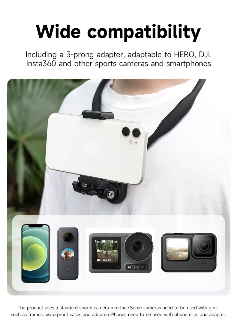 TELESIN Halshalterung Brusthalterung für GoPro Hero 13 12 11 10 9 8 7 Insta360 DJI Osmo Action Silikon-Action-Kamera-Zubehör – Detail 9