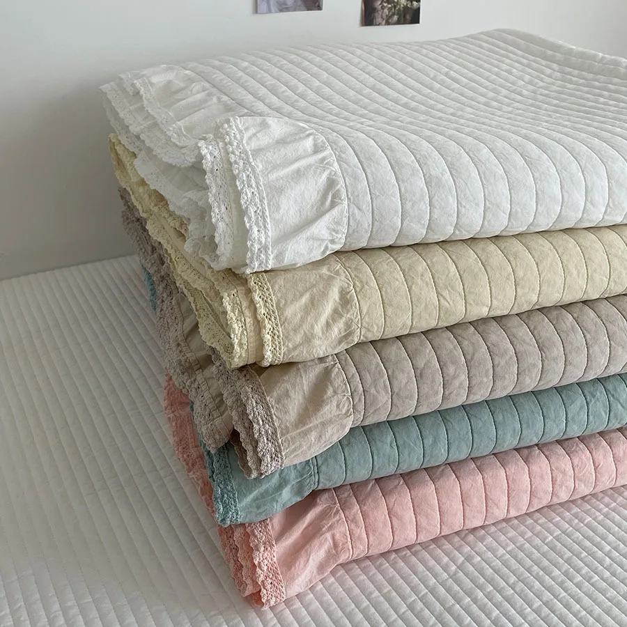 

Ultra-Soft Sandwashed Cotton Quilt Set, 3PCS Plant-Based Dyed Bedspread with Ruffle Trim, Lightweight Coverlet for All Seasons