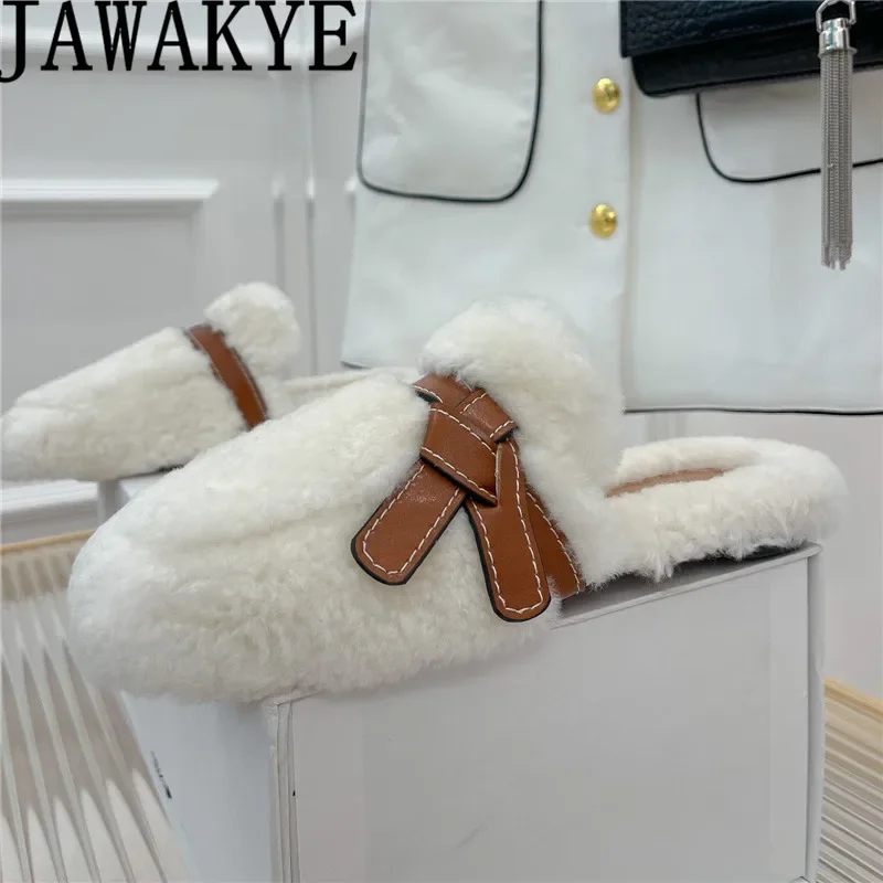 

Designer Brand Women Fur Slippers Round Toe Comfort Shoes Autumn New Ladies Mules Flat Heel Woman Formal Dress Slippers Shoes