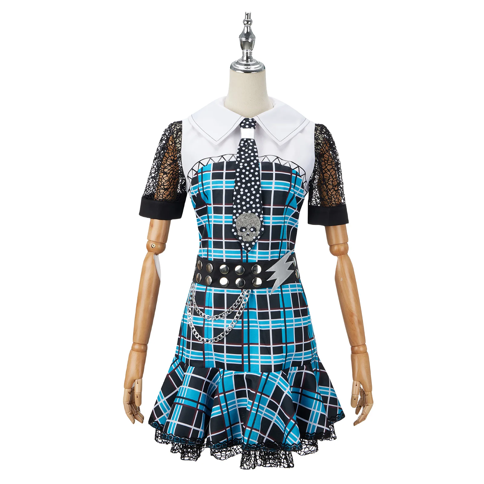 Frankie Stein Cosplay Costume Blue Dress with Collar Waist for Halloween Party