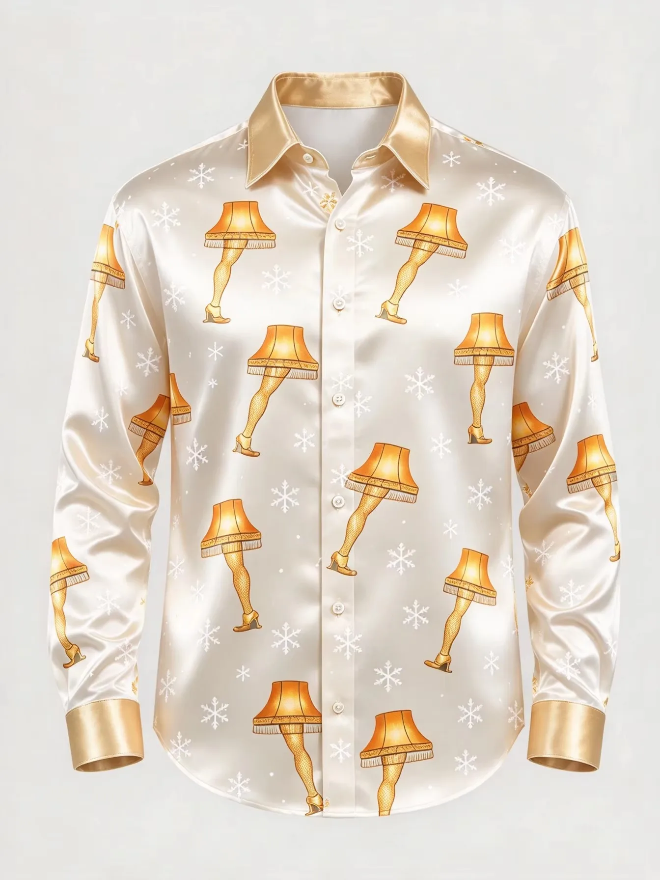 Men’s Long-Sleeve Christmas Shirt Collared Button-Down Casual Shirt Loose Fit Ideal for Holiday Parties and Street-Style Looks