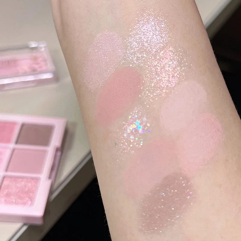 อายแชโดว์เนื้อแมทอายแชโดว์ระยิบระยับสีพีชน้ำตาลลูกพีชสุดโรแมนติกเก้าสีเครื่องสำอางแวววาวติดทนนาน