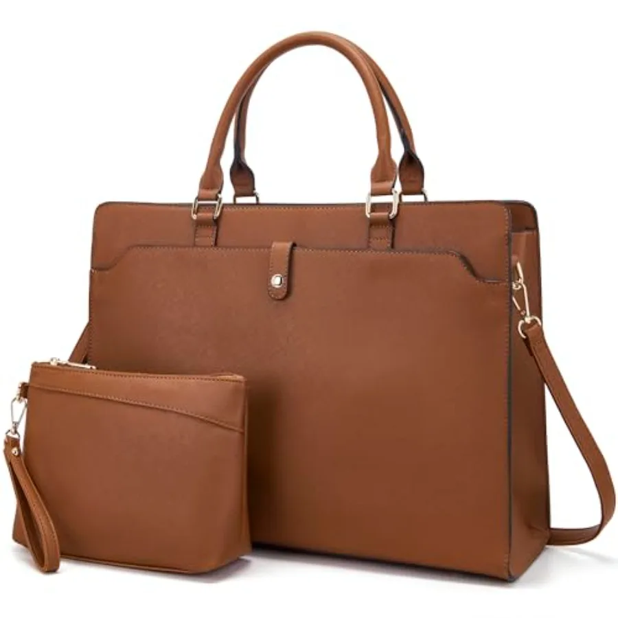 15.6" Vegan Leather Laptop Bag for Women Lightweight Water-Resistant Work Tote and Briefcase for TravelCollege Office