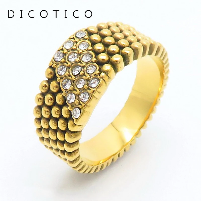 

Fashion Stainless Steel Rings for Women Men Gold Silver Color Shiny Zircon Round Beads Surface Rings Wedding Bands Jewelry Gifts