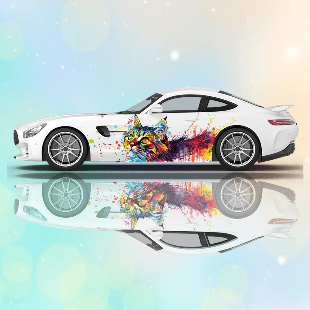 

Виниловые наклейки с милым котом для автомобиля, красочные чернила, самоклеящаяся наклейка из ПВХ, подходит для грузовиков, внедорожников, украшения, автоаксессуары, подарок
