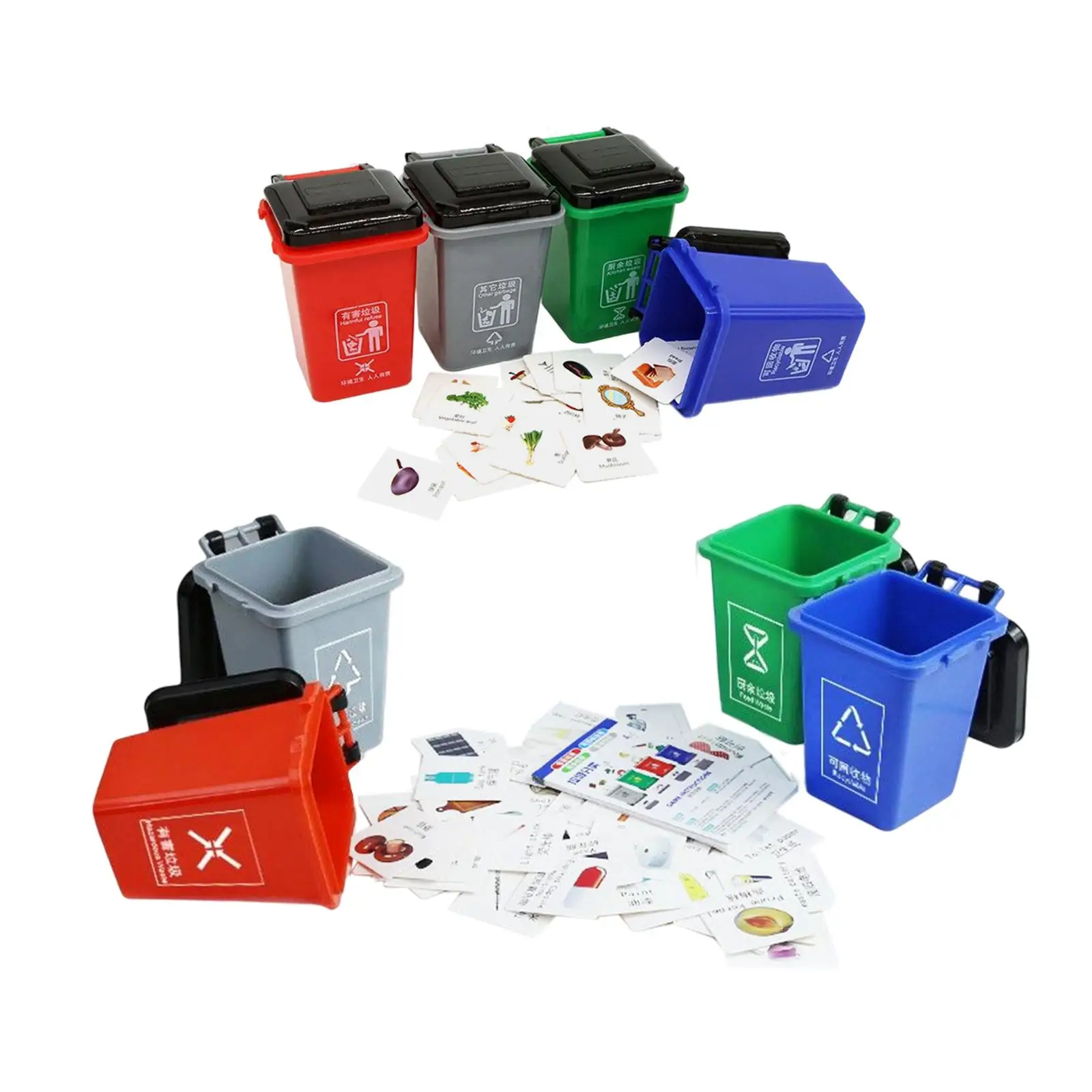 Mini Garbage Can Sorting Toy Educational 4 Trash Cans with 108 Garbage Sorting