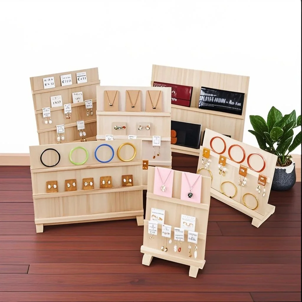 Wooden Earring Display Stand Holder Multi-Layer Detachable with Slots Rustic Jewelry Display Rack for Retail Store Exhibition