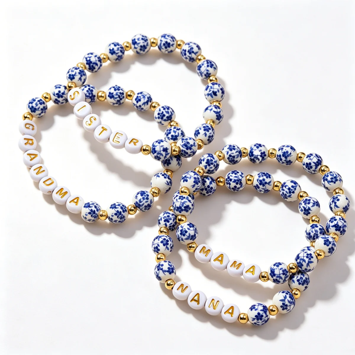 CCGOOD Custom Blue and White Porcelain Letter Bracelet Personalized Name Elastic Stackable Daily Wear Jewelry For Women Gift