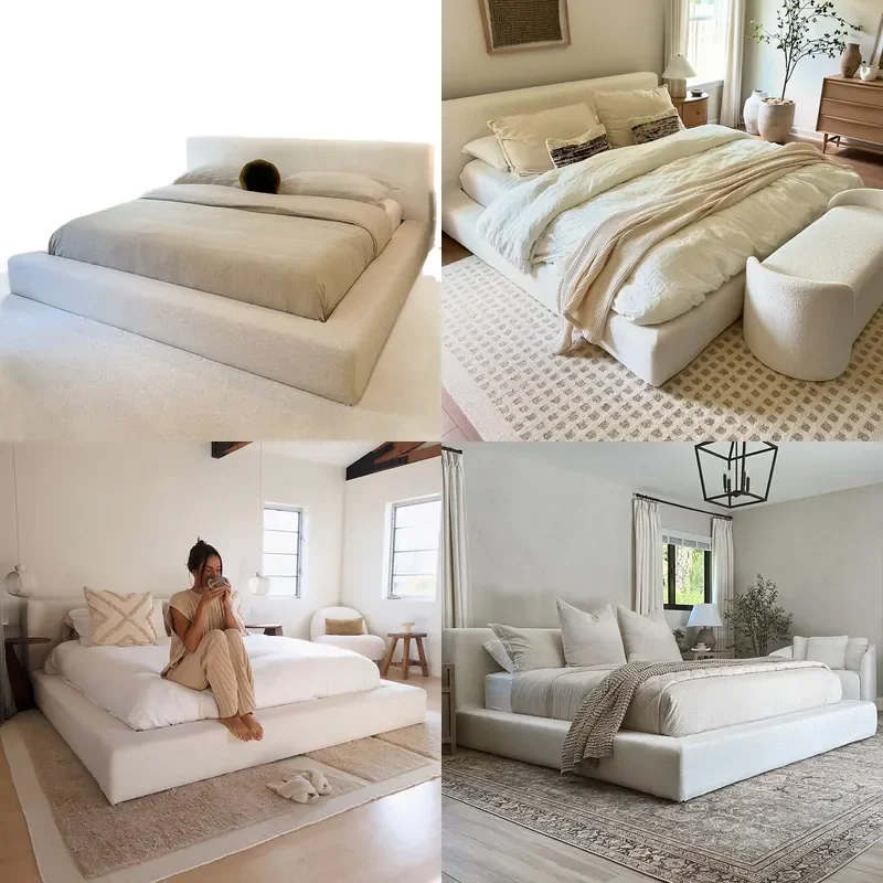 Nordic Wabi Sabi 1.8m Double Bed White Linen Cotton Soft Upholstered Detachable Washable Master Bedroom Furniture