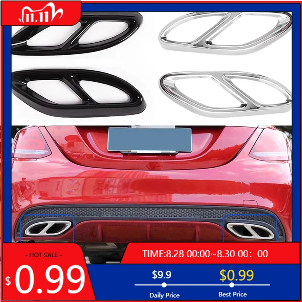 

Наклейки для интерьера, 2 шт., крышка выхлопной трубы автомобиля класса, крышка глушителя, 4 выхода, задняя крышка диффузора для Mercedes Benz A/C/E/