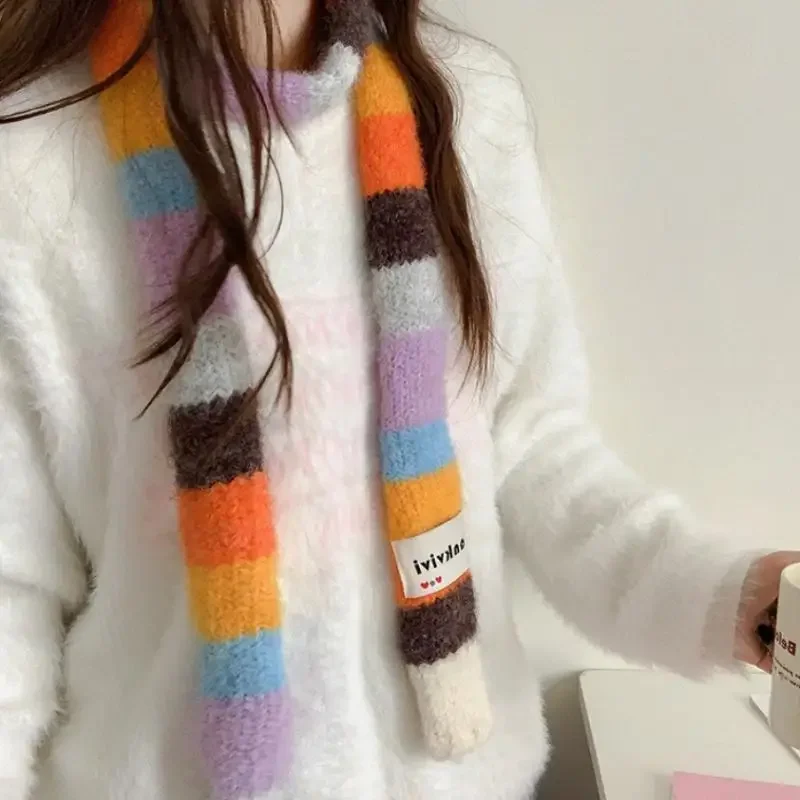 Bufanda fina y larga a rayas coloridas para mujer, bufanda decorativa que combina con todo, nuevo diseño, otoño e invierno