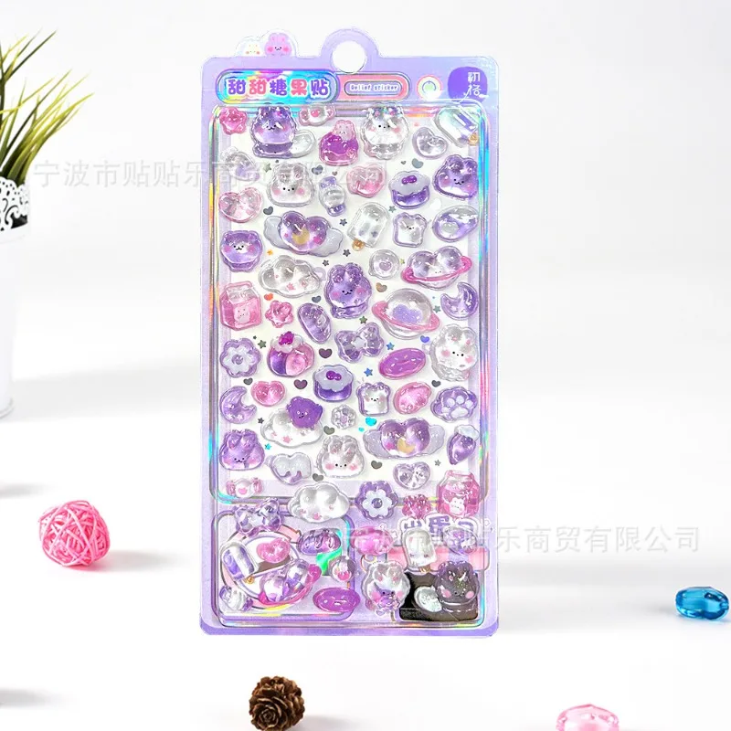 ملصقات كرتونية شفافة منقوشة ثلاثية الأبعاد بلون الحلوى كاواي كريستال الماس ملصقات زخرفية لمكافأة هدايا العيد اللطيفة