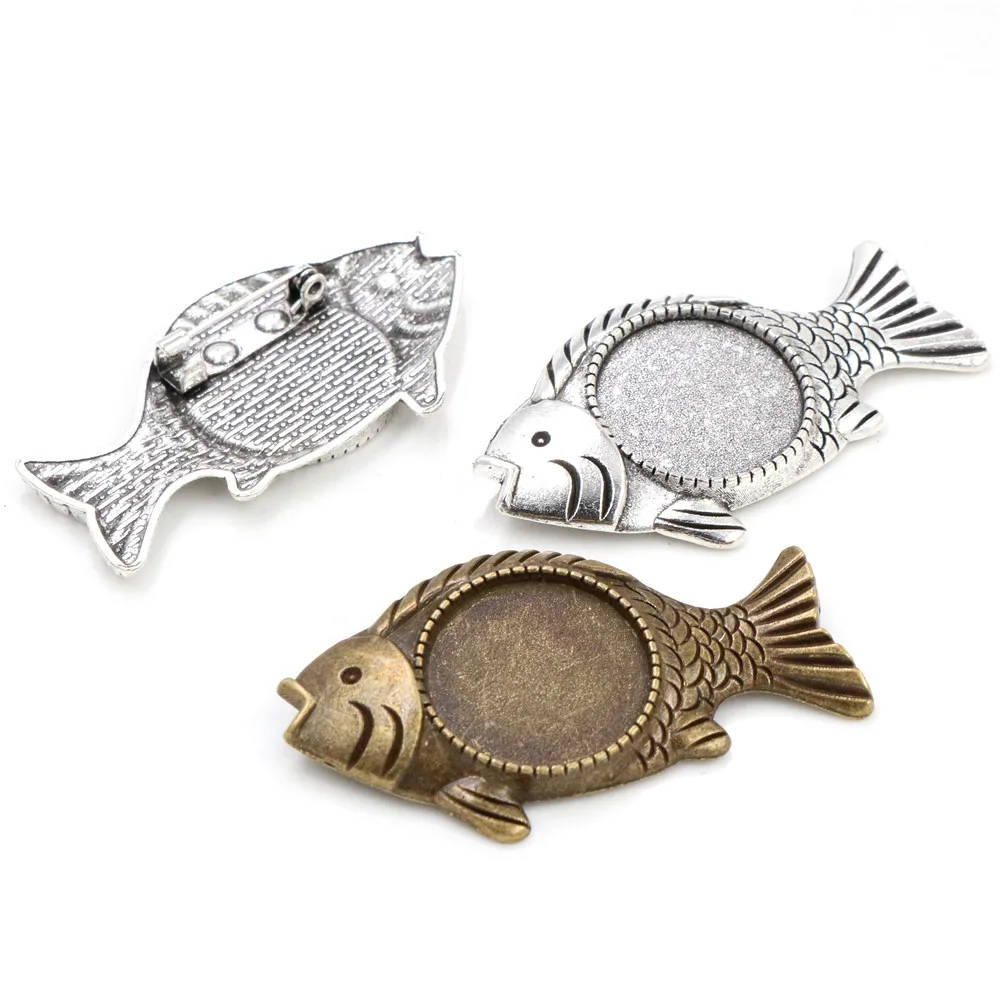 5pcs 20mm Inner Size Antique Silver Plated And Antique Bronze Colors Plated Brooch Pin Multi Styles Cabochon Base Setting