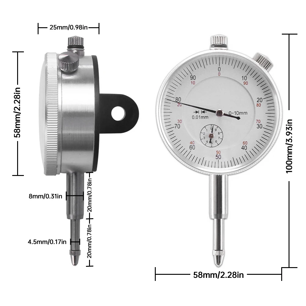 Allsome Precision 0.01mm Dial Indicator Gauge 0-10mm Meter Precise Indicator Gauge Mesure Instrument Tool dial gauge HT1605