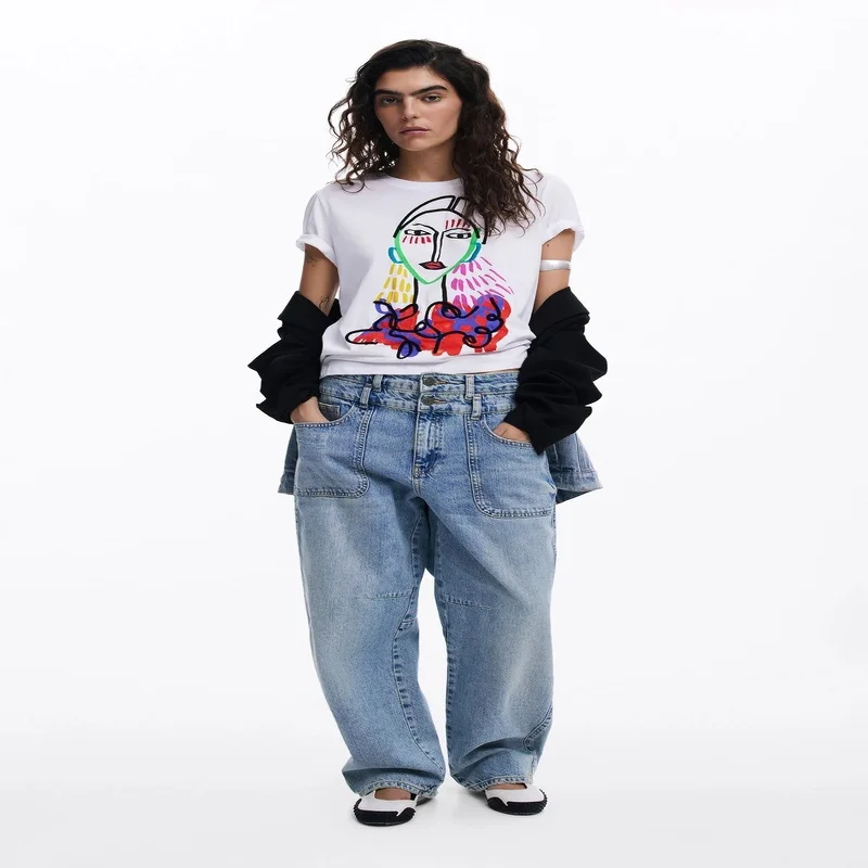 تي شيرت نسائي جديد عالي الجودة مطبوع عليه جرافيتي من القطن بأكمام قصيرة، قميص عادي غير رسمي متعدد الاستخدامات على الموضة في الشارع #4