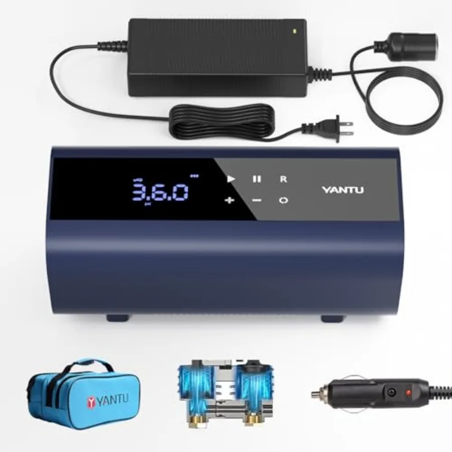 120 واط 10A التيار المتناوب منفاخ إطارات محمول اسطوانة مزدوجة سيارة الإطارات مضخة هواء مع 8.3 بوصة شاشة رقمية كبيرة 12 فولت ضاغط الهواء للسيارة