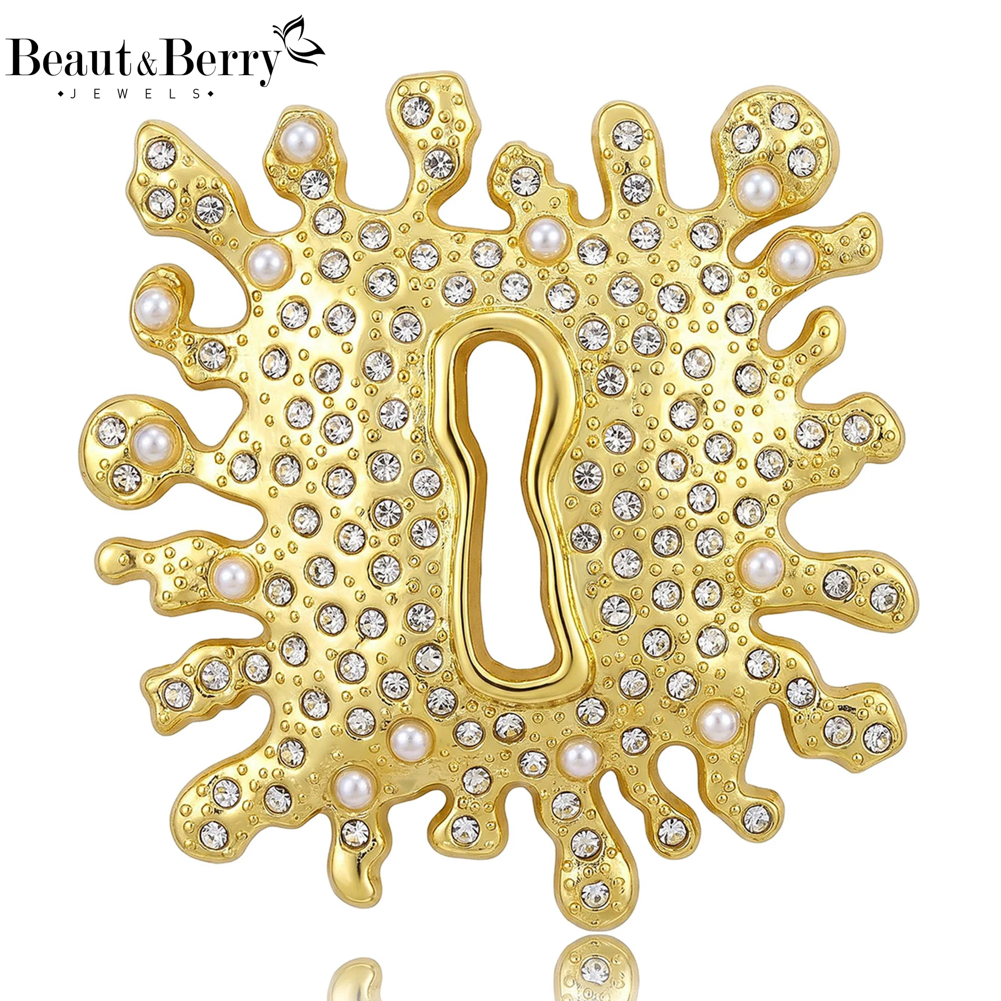 Beaut&Berry Luxury Glossy Lockhole Brooches for Women Unisex Creative Pins Casual Party Jewelry Accessories Gifts Decoration