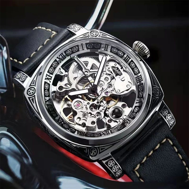 New Mens Watch Top brands Automatic man watches skeleton  Fashion Male Clock Business Mechanical Wristwatch relogio masculino