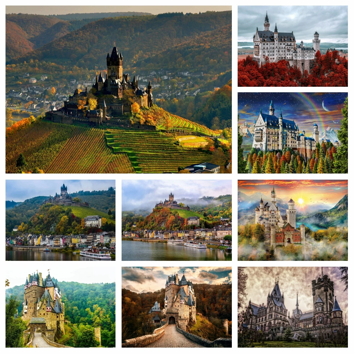 Frankfurt Cochem Neuschwanstein Hohenzollern Scenery Diamond Painting German Castle Landscape Cross Stitch Embroidery Home Decor