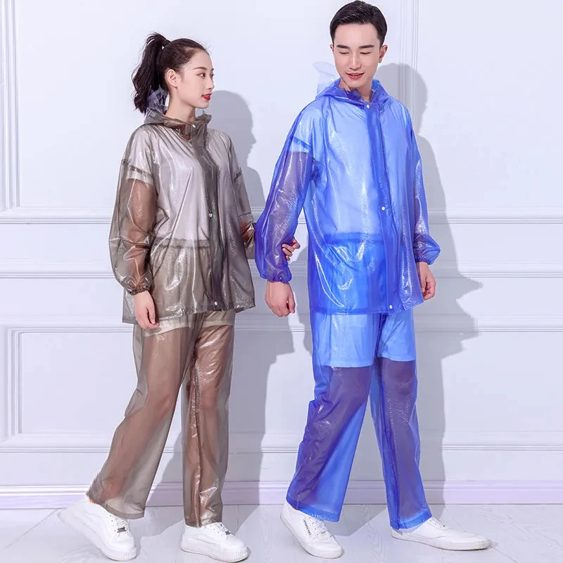 Adult Fashion Transparent Two-piece Raincoat PVC Thickened Soft Men Women Waterproof Raincoat Motorcyclist Fishing Golf Hiking