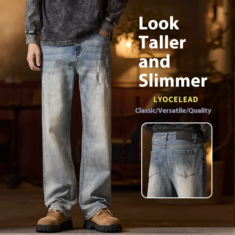 

High Street Washed Hole 2022, новые джинсы осень/зима, мужские модные брендовые прямые узкие брюки в американском стиле ретро