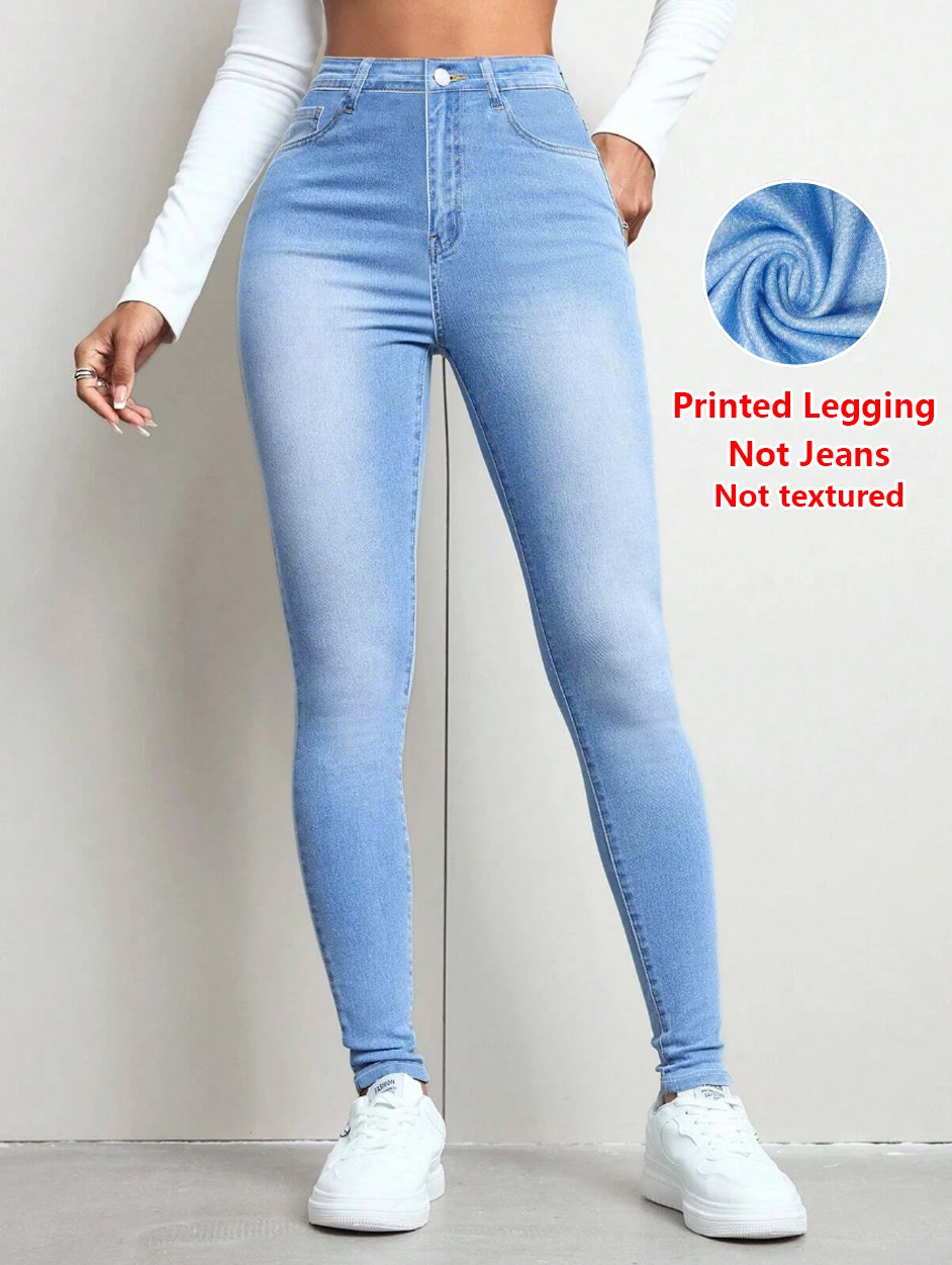 1251 Ladies Printed Tight Pants Non- Denim Fabric Cowgirl Hole Print Base Pants Wearable All Seasons
