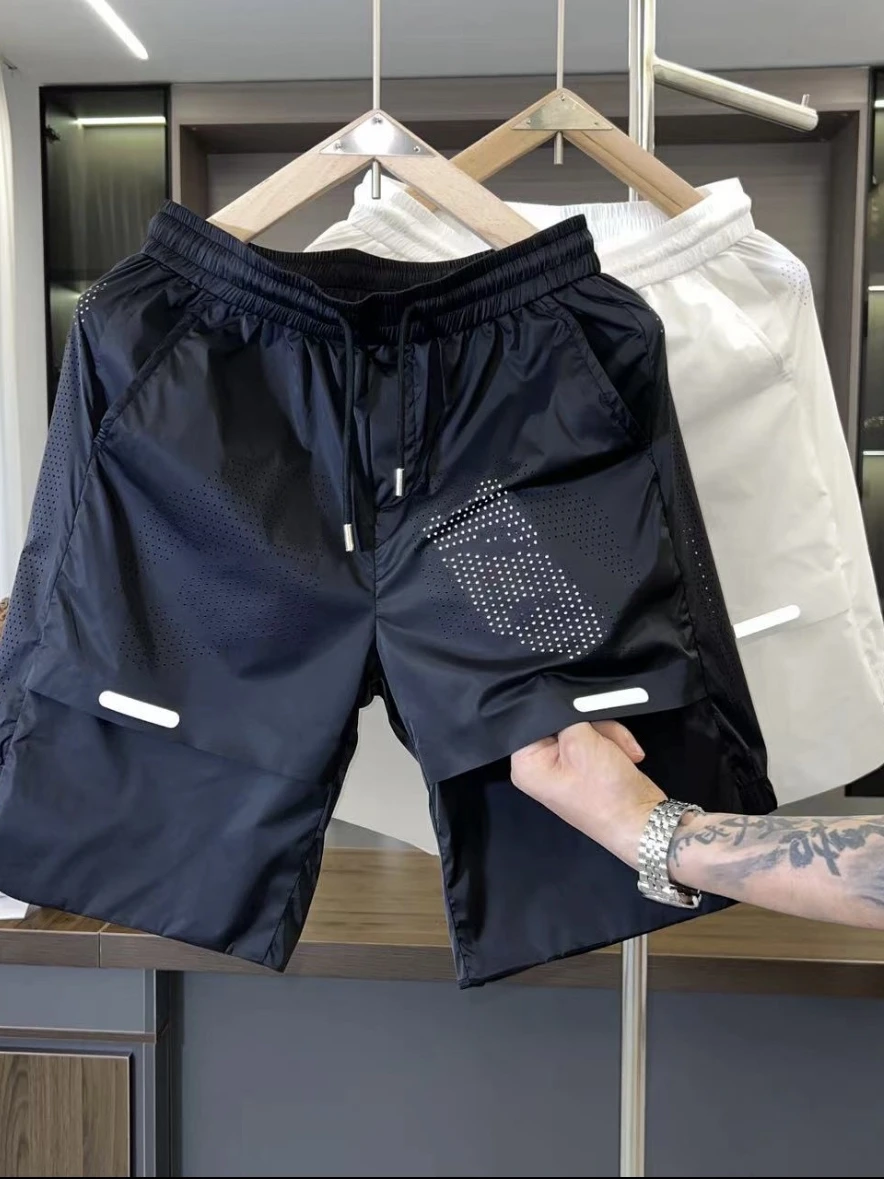 

Summer New Mesh Breathable Quick Dry Casual Shorts Men's Trendy High Elastic Color Loose Ice Silk Sports Five-Quarter P...