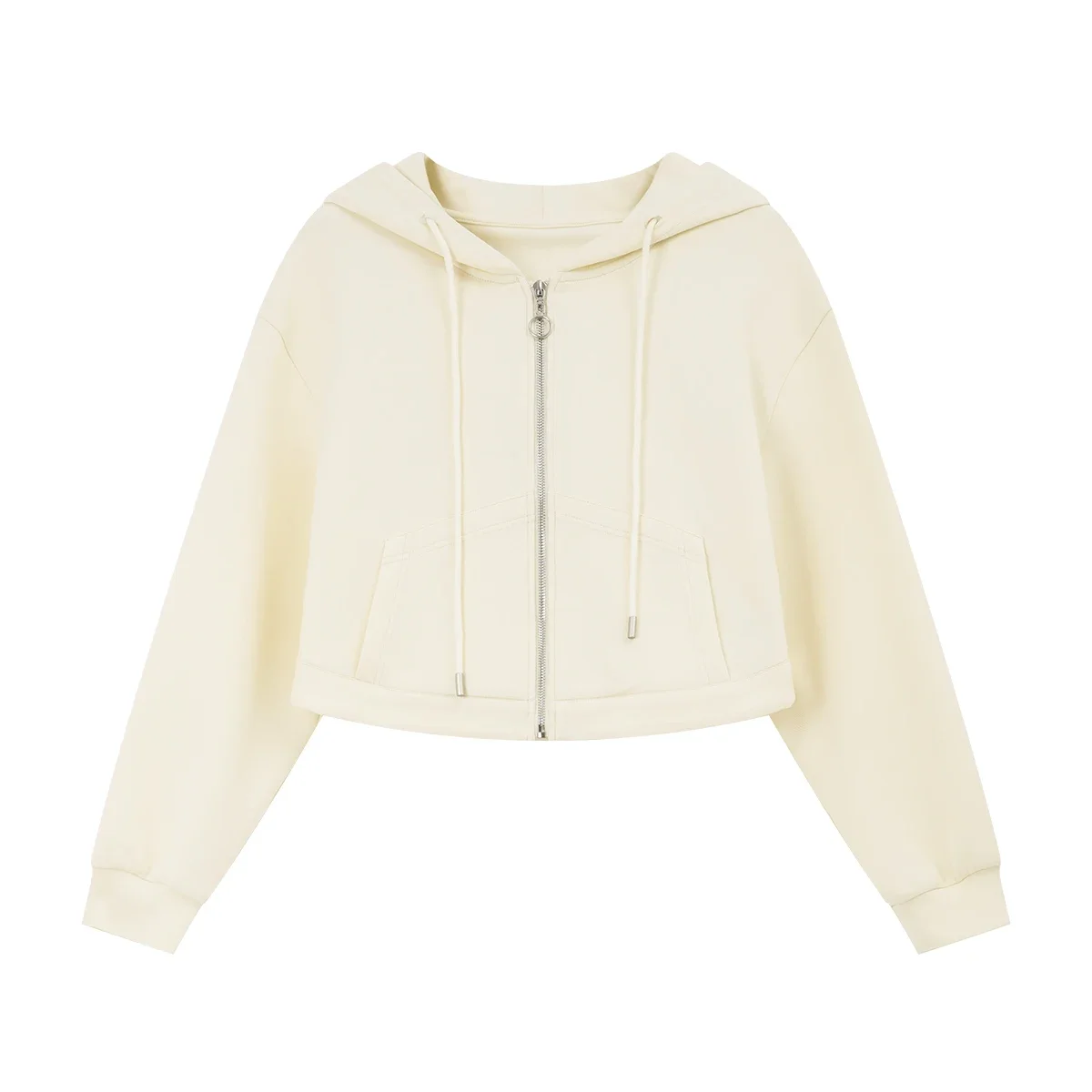 VIMLY Apricot Hoodies Woman Autumn 2025 Casual Short Hooded Zip-up Long Sleeve Tops for Woman Sporty Ladies Loose Coats M8321