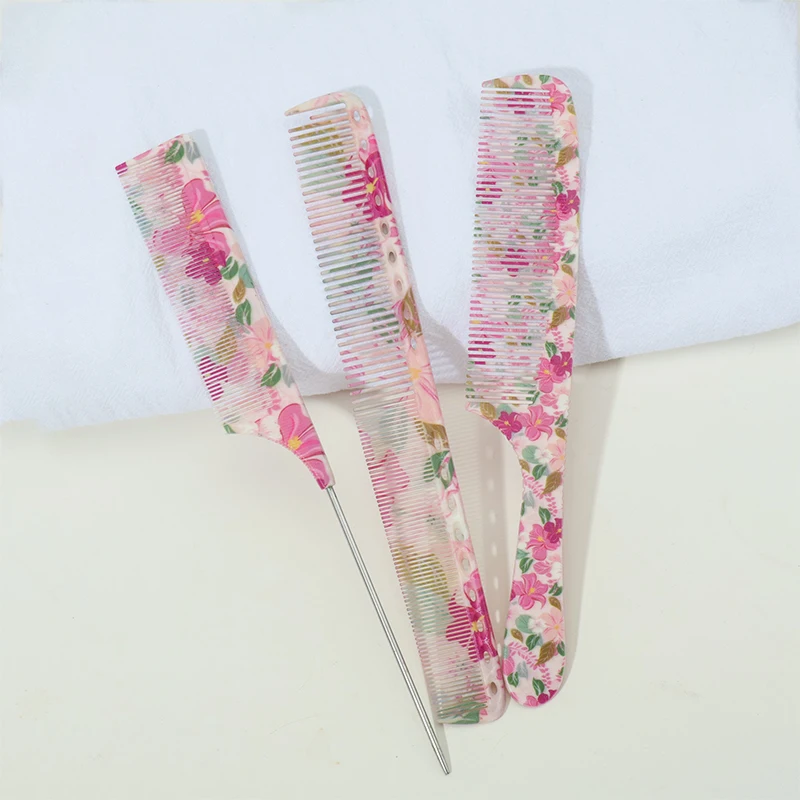 1pc/2pcs/3pcs/5pcs Floral Pattern Comb Set | Pointed Tail Styling and Smoothing Comb | Suitable for All Hair Types.