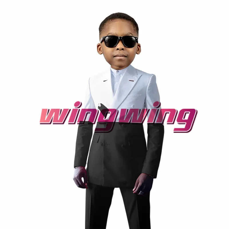 Children Suit Wedding 2-Pack Boys Jacket Double Breasted Colorblock Clothes Pants Fashion Party Blazer
