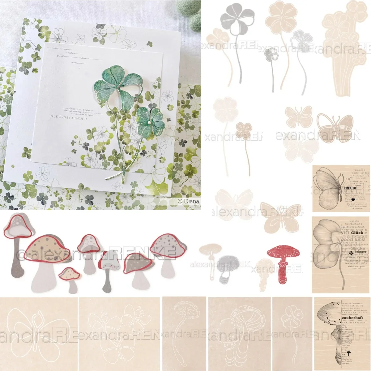 Plant Lucky Clover Mushroom Butterfly Metal Cutting Dies Clear Stamps DIY Scrapbook Decoration Paper Card Album