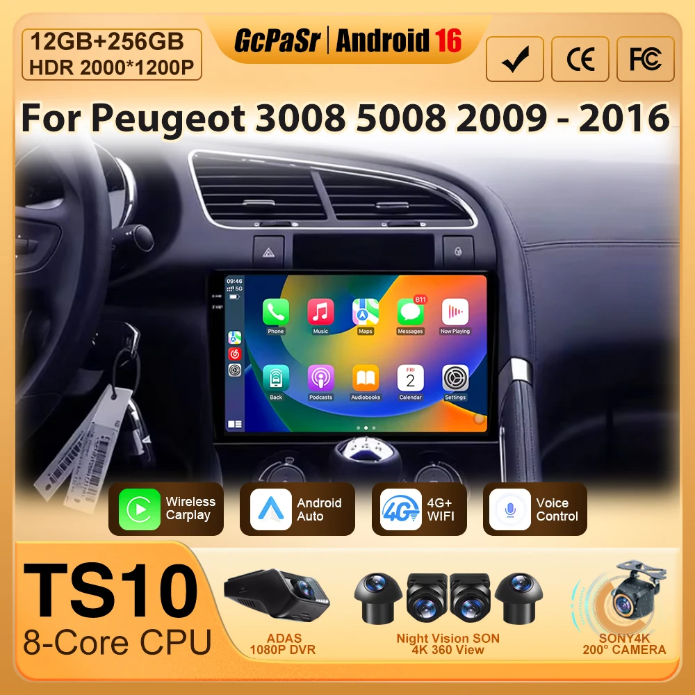 

Auto Radio Android For Peugeot 3008 5008 AT MT 2009 2012 -2016 Multimedia Video Player Navigation GPS QLED Screen No 2din DVD