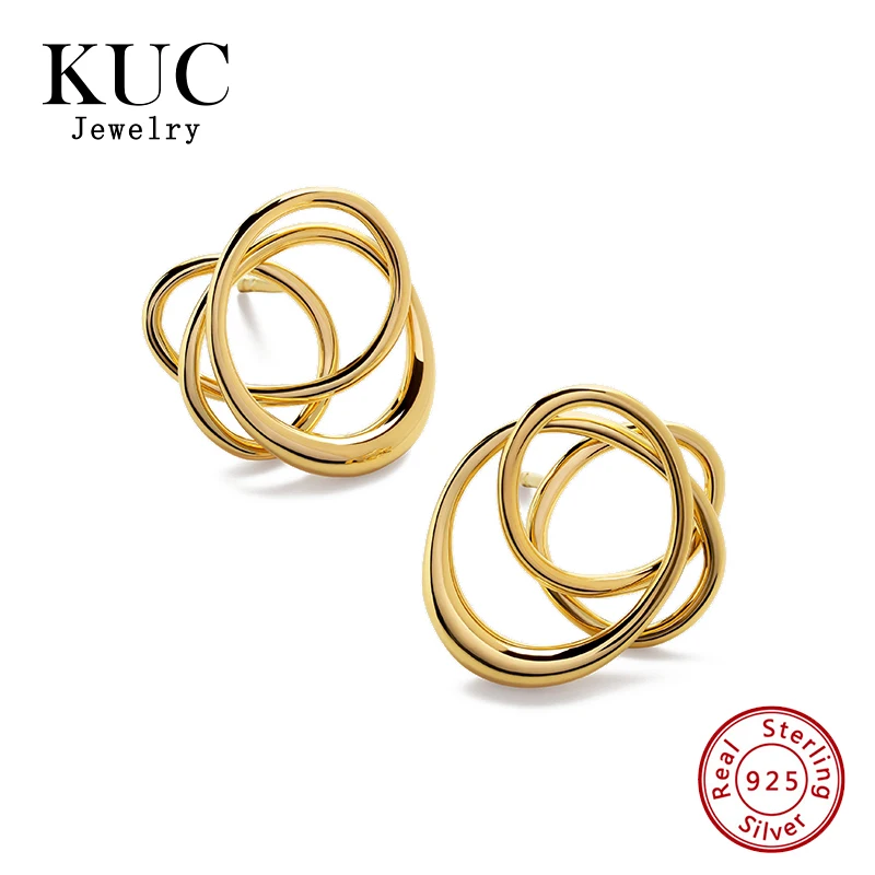

925 Sterling Silver Custom Trendy 18k Gold Plated Fine Jewelry Earrings Women Nura Wrap Stud Earrings