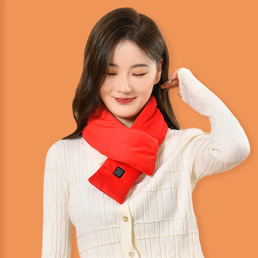 Waterproof Electric Heated Scarf 3 Gears Adjustable USB Charging Heat Control Fleece Washable Neck Warmer Scarf 5V 8W for Winter