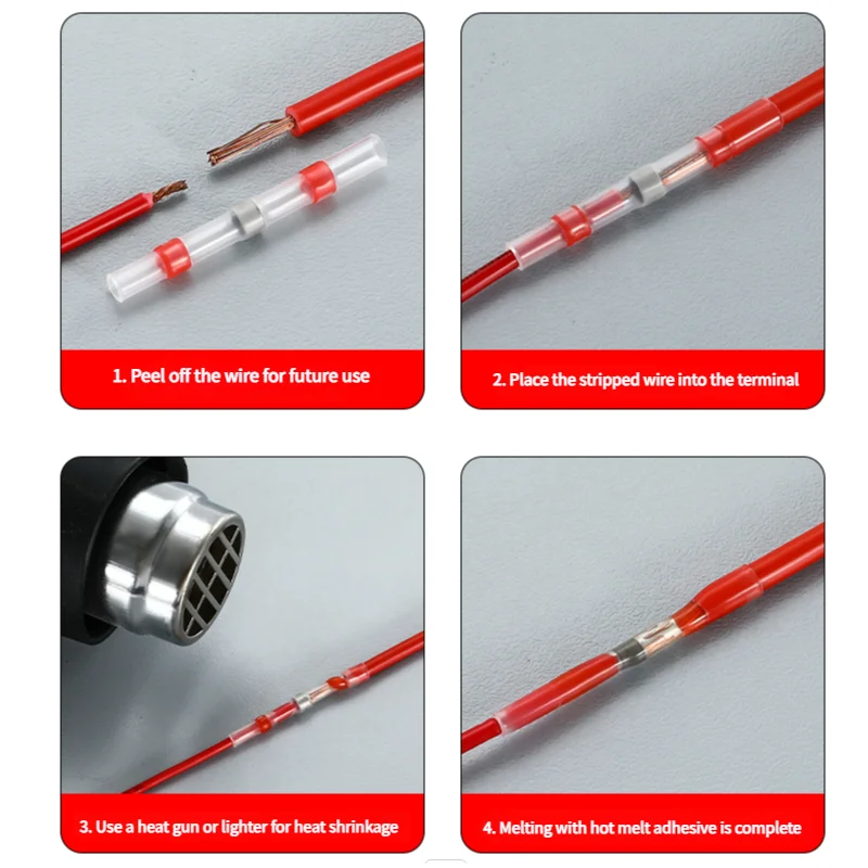 Waterproof Heat Shrink Solder Terminals 1 Box - Insulated Electrical AWG Wire Butt Splice for Quick & Secure Connection