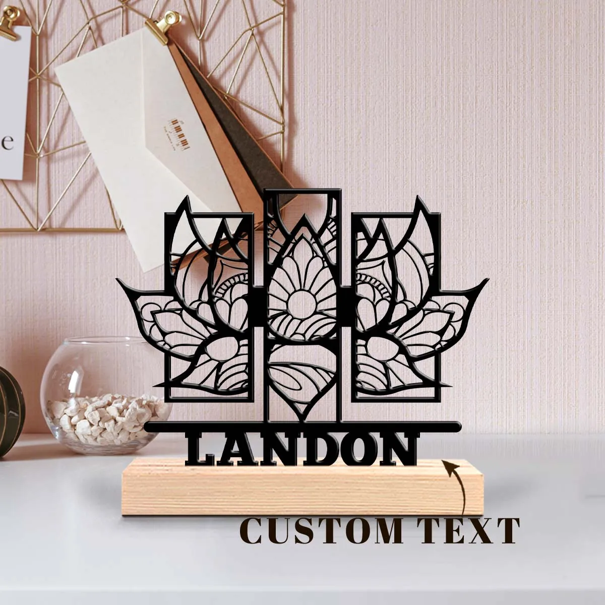 1pc Personalized Retro Iron Statue Decoration Customizable Content With Wooden Base Perfect for Home or Office Decoration