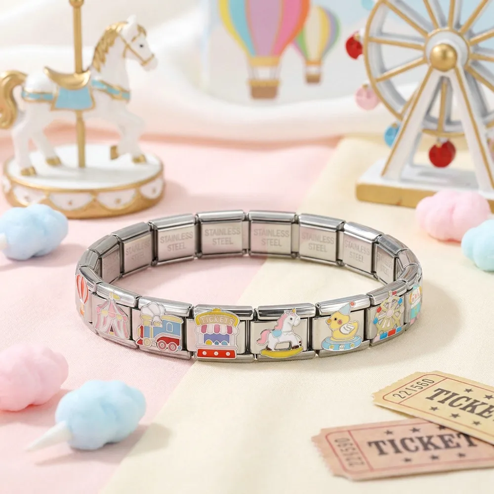 Neue Mode Freizeitpark Hauptserie Edelstahl-Schmuck Italienische Gliederkette Passend für 9mm Armband-Perlen Zubehör DIY – Detail 6
