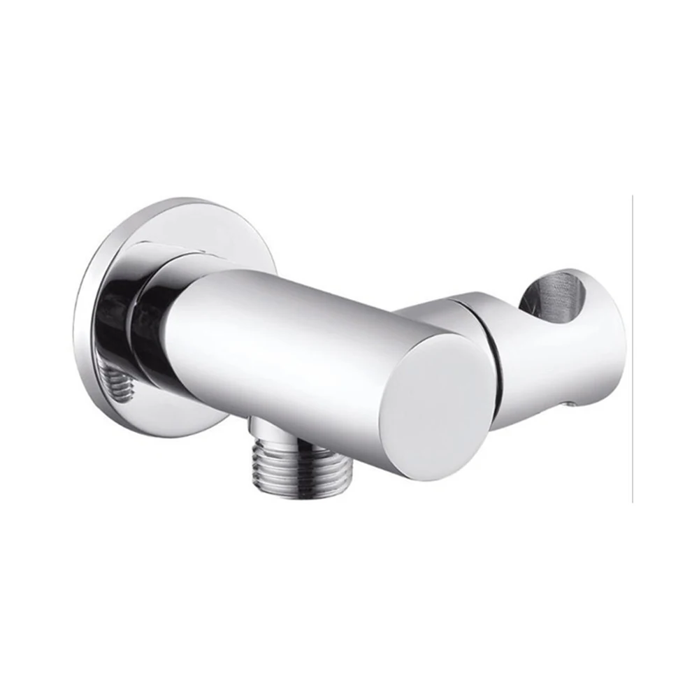 Solid Brass Chrome Shower Holder Wall Mounted Hand Held Shower Bracket & Hose Connector Spout Water Inlet Angle ValveG1/2