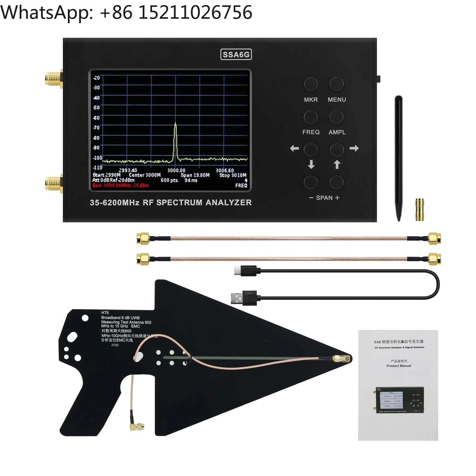 HAMGEEK SSA6G 35MHz-6200MHz - Spectrum Analyzer - Multimeter Spectrum Explorer + HT6 Log Periodic Antenna