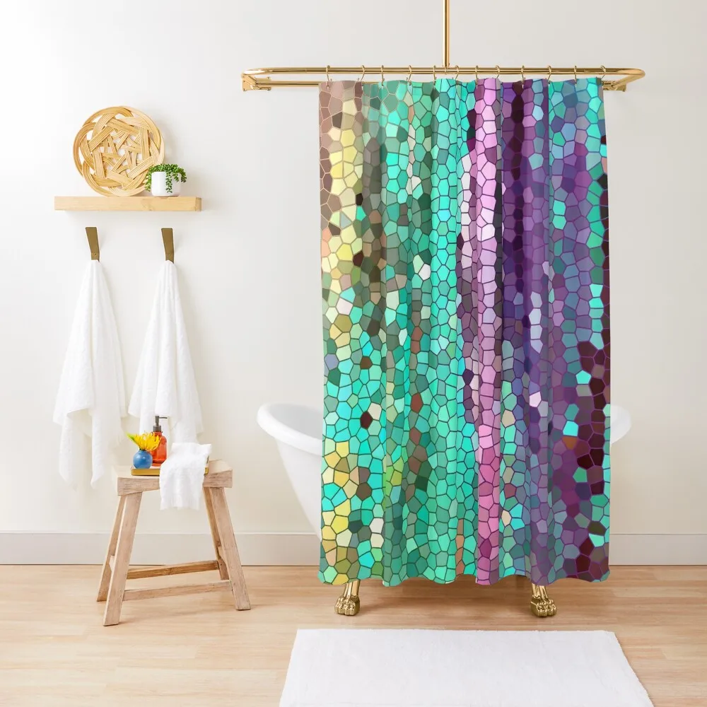 

Teal and Purple Mosaic Shower Curtain For Bathroom Shower Bathroom Shower Anti-Mold Waterproof Curtain