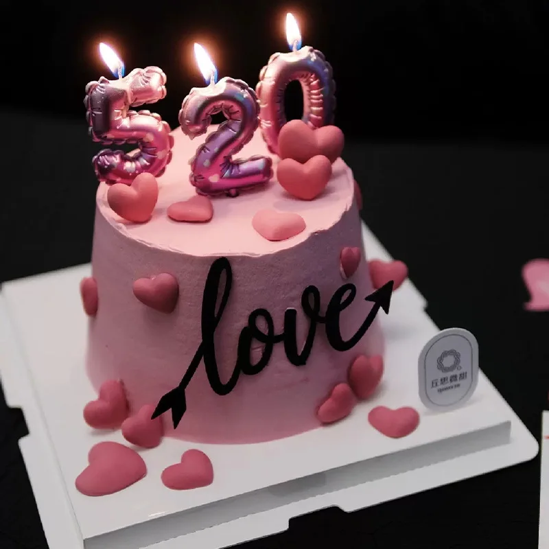 Pink Love Balloon Birthday Candles Birthday Cake Top Cover Number 0-9 Digital Candles Wedding Cake Party Decoration Accessories
