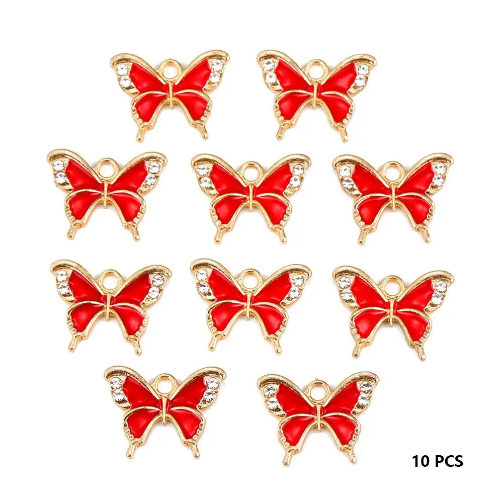 다채로운 나비 에나멜 매력 금속 합금 매력 펜던트 팔찌, 다이아몬드 보석 액세서리, 보석 만들기 찾기, 10 개
