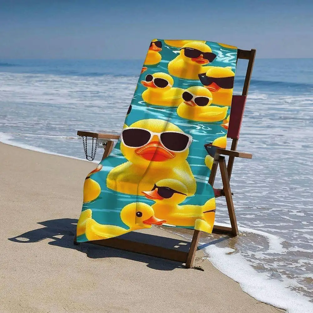 Vibrant Yellow & Teal Duck Towel, Cool Ducks with Sunglasses in Water Print Bath Towel, Playful Retro Summer Essential 1pcs