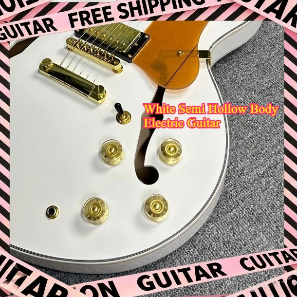White Semi Hollow Body Electric Guitar 335 Style Dual Humbucker Pickups Gold Hardware Jazz Electric Guitar Free Shipping 2026